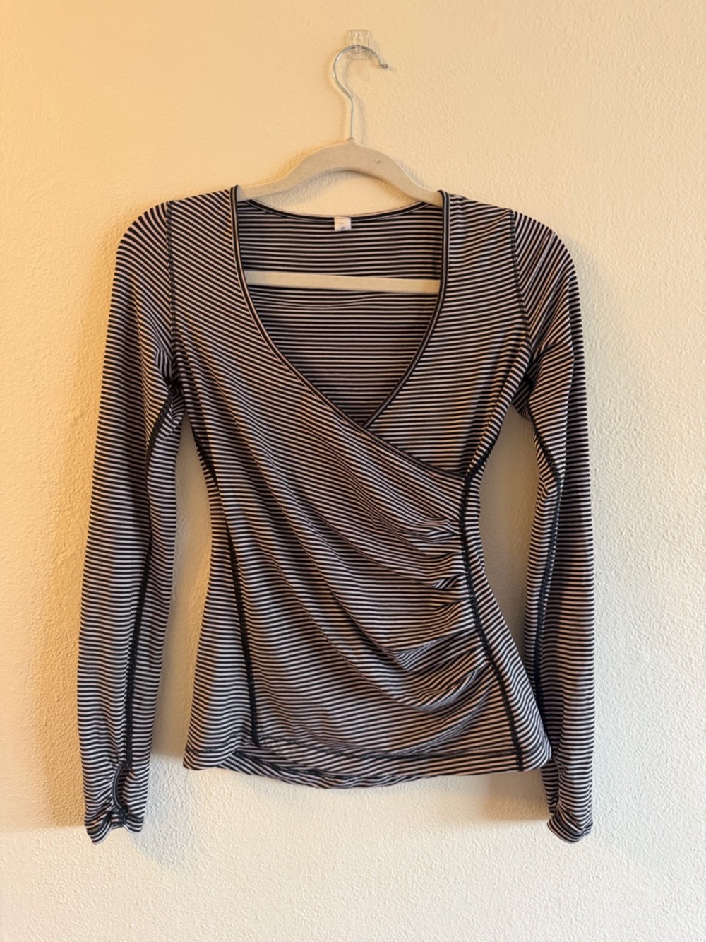 lululemon athletica Black & White Striped Wrap-Style Long Sleeve Top Pilates